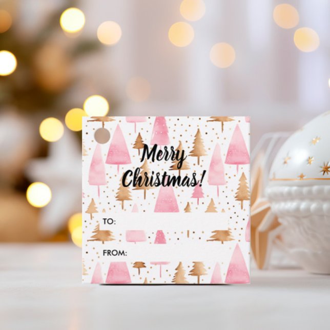 Frohe Weihnachten Gold Pink Tree Geschenkanhänger (Von Creator hochgeladen)