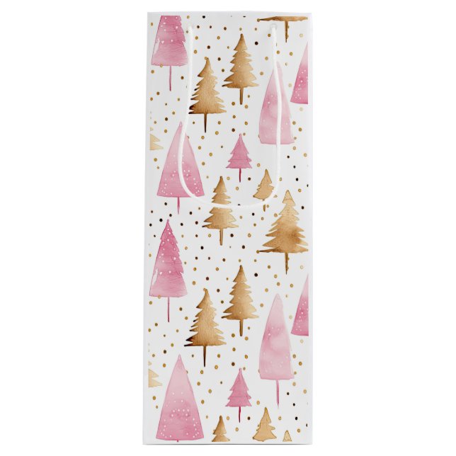Frohe Weihnachten Gold Pink Tree Geschenktüte Für Weinflaschen (Vorderseite)