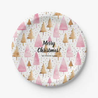 Frohe Weihnachten Gold Pink Tree Pappteller