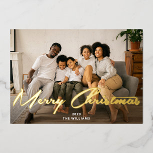 Frohe Weihnachten Gold Pinsel Script Foto Real Folien Feiertagskarte
