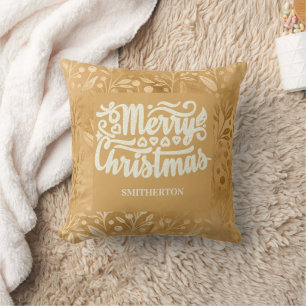 Frohe Weihnachten Gold Pinselschrift Name Kissen
