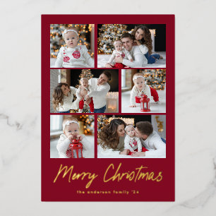 Frohe Weihnachten Gold Schrift 6 Foto-Collage Folien Feiertagskarte