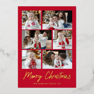 Frohe Weihnachten Gold Schrift 6 Foto Collage Folien Feiertagskarte