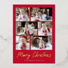 Frohe Weihnachten Gold Script 6 Foto Collage Folien Feiertagskarte