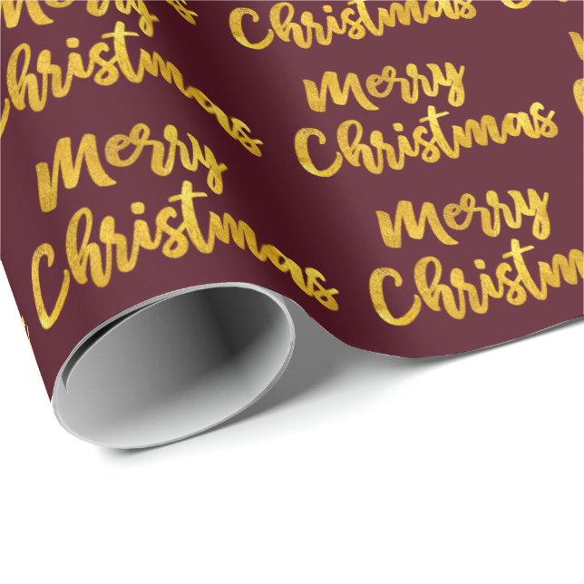 Frohe Weihnachten Gold Script Burgundy Maroon Geschenkpapier (Rolleneckpunkt)