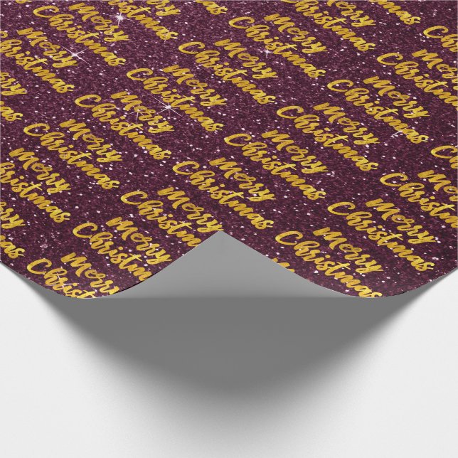 Frohe Weihnachten Gold Script Burgundy Maroon Glit Geschenkpapier (Ecke)
