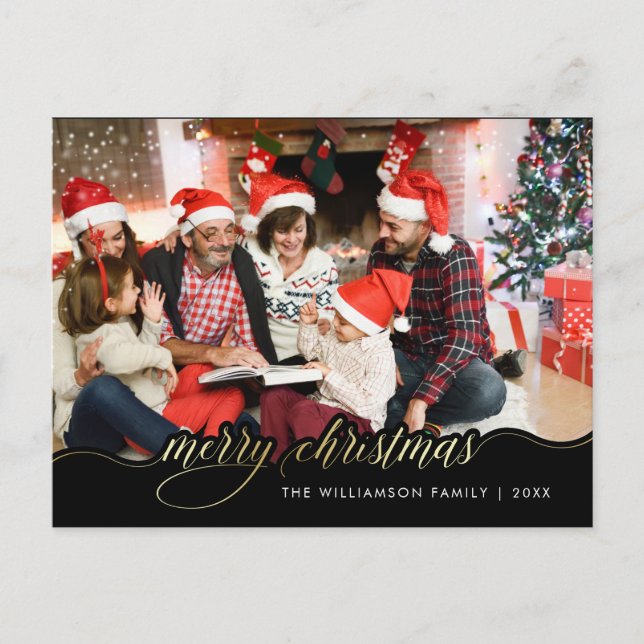 Frohe Weihnachten Gold Script Feiertag Gruß Foto (Vorderseite)