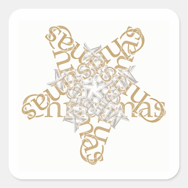 Frohe Weihnachten, Gold & Silver Calligrafy Star Quadratischer Aufkleber (Vorderseite)