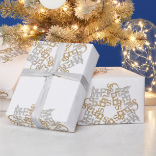 Frohe Weihnachten Gold & Silver Star, große weiße Geschenkpapier