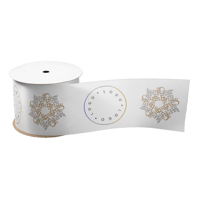 Frohe Weihnachten Gold & Silver Star & Round Logo Satinband (Spule)