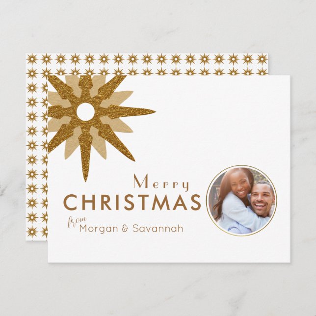 Frohe Weihnachten Gold Snowflake Couple Foto (Vorne/Hinten)