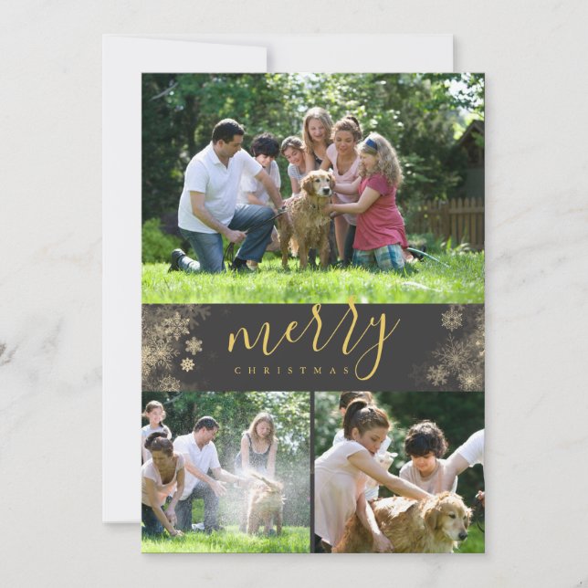 Frohe Weihnachten Gold Snowflake Foto Collage  (Vorderseite)