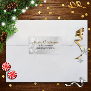 Frohe Weihnachten (Gold) Snowfrosted Adressaufkleber