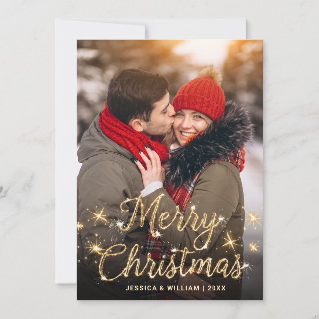 Frohe Weihnachten Gold Sparkle Script FOTO Gruß (Vorderseite)