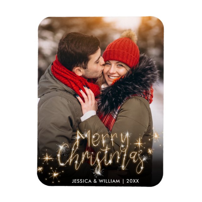 Frohe Weihnachten Gold Sparkle Script FOTO Gruß Magnet (Vertikal)