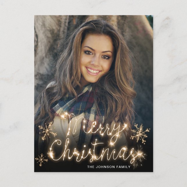 Frohe Weihnachten Gold Sparkle Script FOTO Gruß Postkarte (Vorderseite)