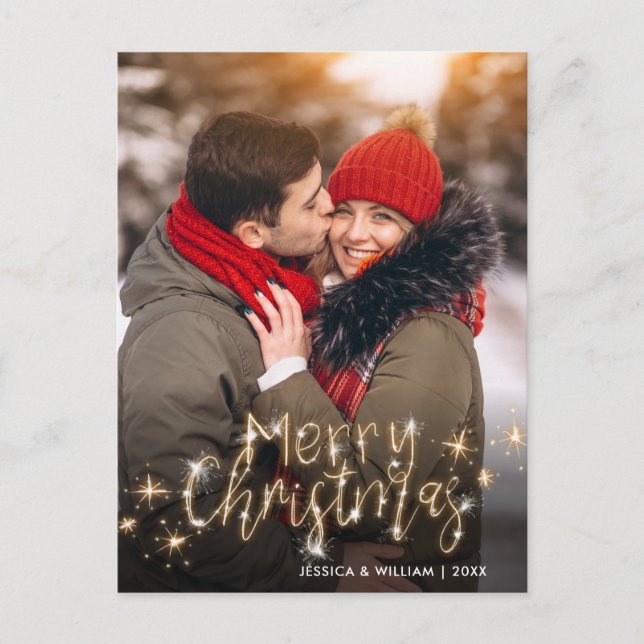 Frohe Weihnachten Gold Sparkle Script FOTO Gruß Postkarte (Vorderseite)