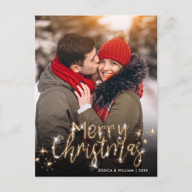 Frohe Weihnachten Gold Sparkle Script FOTO Gruß Postkarte (Vorderseite)