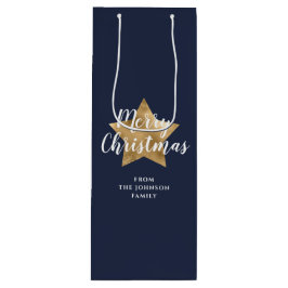 Frohe Weihnachten Gold Star Navy Blue Geschenktüte Für Weinflaschen