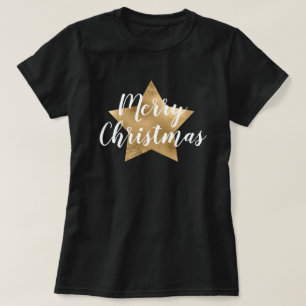 Frohe Weihnachten Gold Star Schwarz T-Shirt
