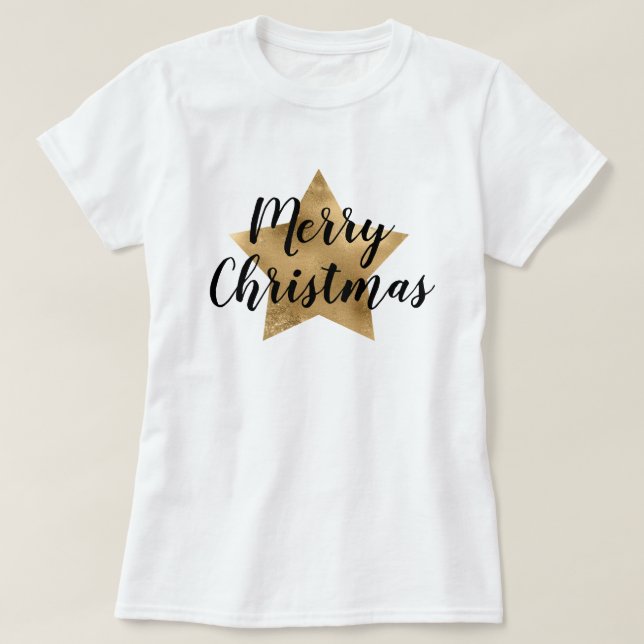 Frohe Weihnachten Gold Star T-Shirt (Design vorne)