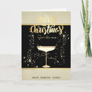 Frohe Weihnachten, Gold Stars Champagner Glass Feiertagskarte