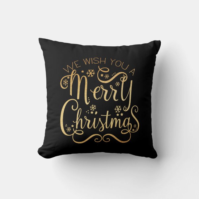 Frohe Weihnachten Gold Typografie Black Chic Kissen (Vorderseite)