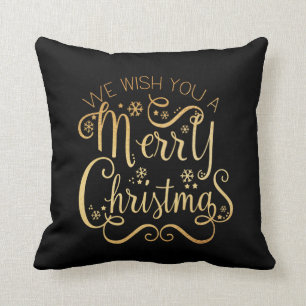Frohe Weihnachten Gold Typografie Black Chic Kissen