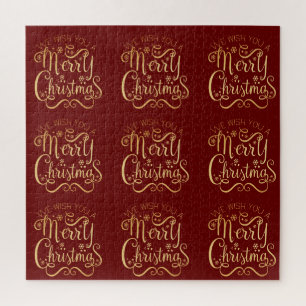 Frohe Weihnachten Gold Typografie Red Elegant Puzzle