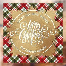 Frohe Weihnachten Gold und Kariert Fensteraufkleber