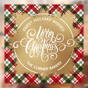 Frohe Weihnachten Gold und Kariert Fensteraufkleber