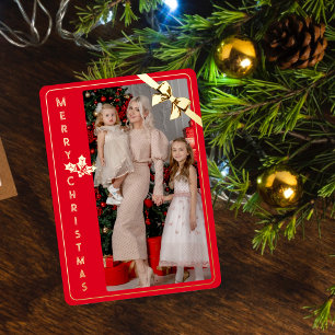 Frohe Weihnachten gold und rote Familienbild Folien Feiertagskarte