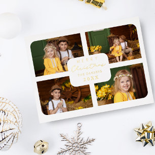 Frohe Weihnachten Golden Minimalist 4 Fotos Collag Folien Feiertagspostkarte