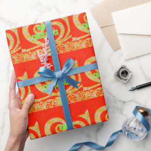 Frohe Weihnachten Golden Red Snowflex.jpg Geschenkpapier