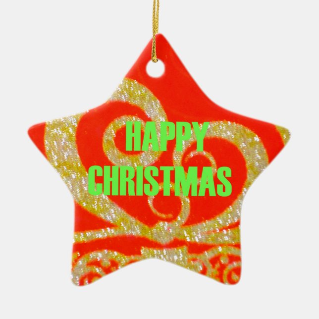 Frohe Weihnachten Golden Red Snowflex.jpg Keramikornament (Vorne)