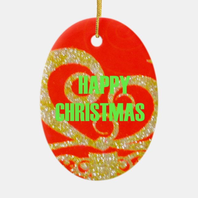 Frohe Weihnachten Golden Red Snowflex.jpg Keramikornament (Vorne)