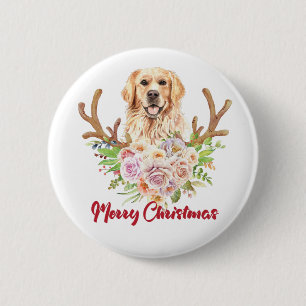 Frohe Weihnachten Golden Retriever Dog Pet Button