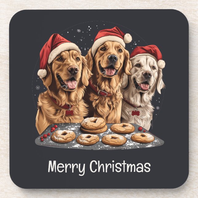 Frohe Weihnachten Golden Retriever Hunde Backen Getränkeuntersetzer (Vorderseite)