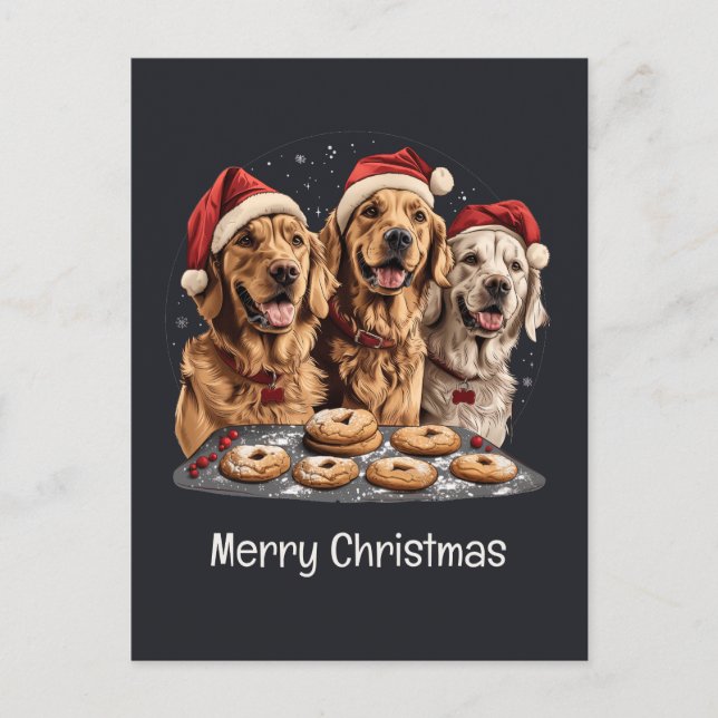 Frohe Weihnachten Golden Retriever Hunde Backen Postkarte (Vorderseite)