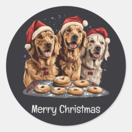 Frohe Weihnachten Golden Retriever Hunde Backen Runder Aufkleber