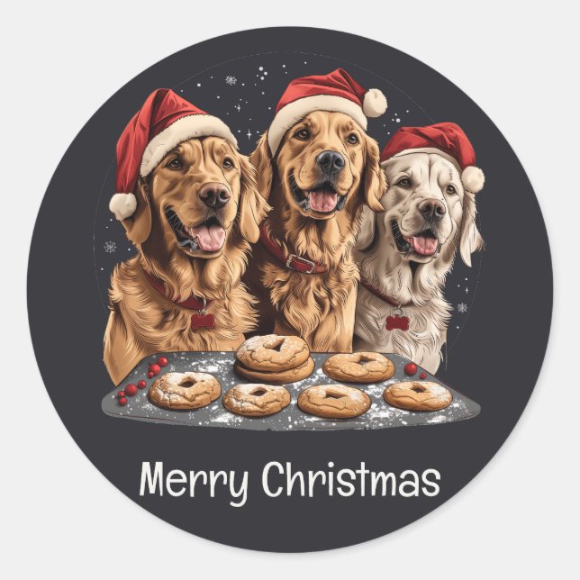 Frohe Weihnachten Golden Retriever Hunde Backen Runder Aufkleber (Vorderseite)