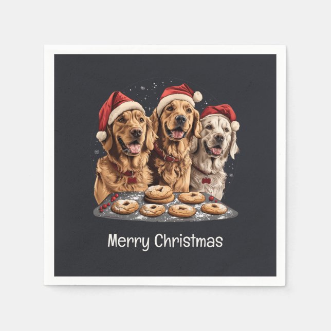 Frohe Weihnachten Golden Retriever Hunde Backen Serviette (Vorderseite)