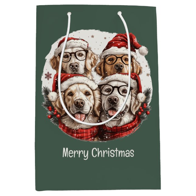 Frohe Weihnachten Golden Retriever Hunde Mittlere Geschenktüte (Vorderseite)