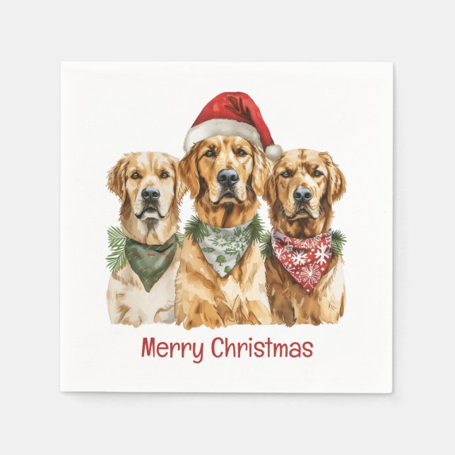 Frohe Weihnachten Golden Retriever Hunde Serviette (Vorderseite)