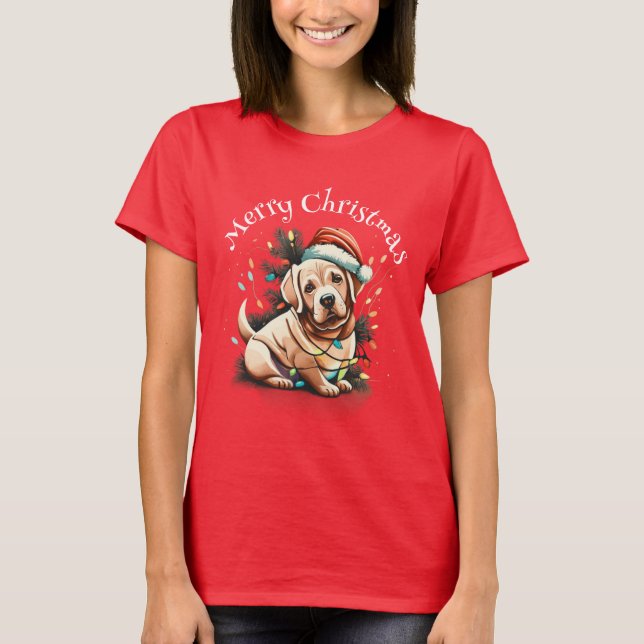 Frohe Weihnachten Golden Retriever Welpe T-Shirt (Vorderseite)