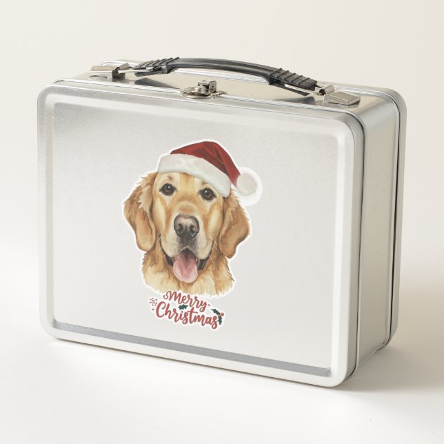 Frohe Weihnachten Golden Retriver Hund Metall Brotdose (Vorderseite)