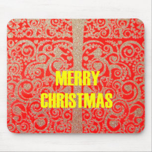 Frohe Weihnachten Golden Roter Schnee Glitter Herz Mousepad