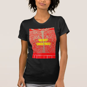Frohe Weihnachten Golden Roter Schnee Glitter Herz T-Shirt