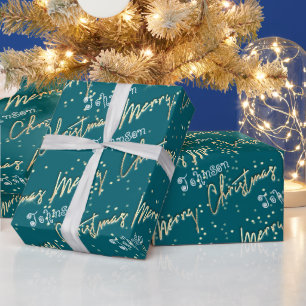 Frohe Weihnachten Golden Script aus dem Namen Blue Geschenkpapier