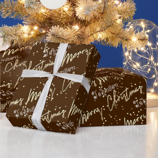 Frohe Weihnachten Golden Script aus Name Brown Geschenkpapier (Feiertage)